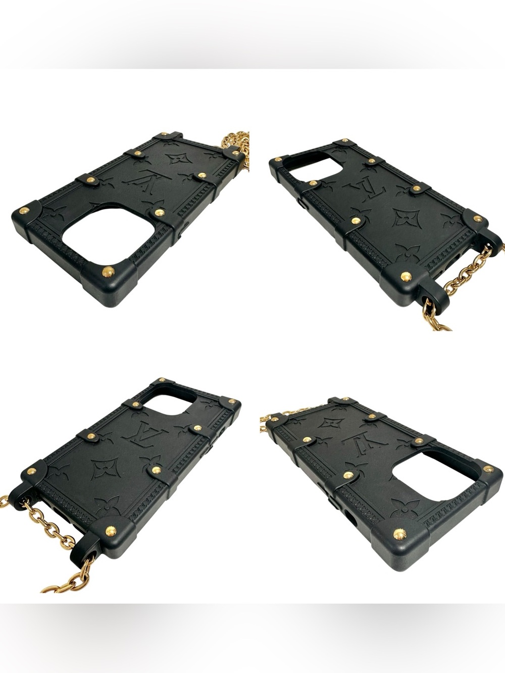 Louis Vuitton Black Matte Embossed Monogram Trunk iPhone 14 Pro Case Gold Chain - Picture 11 of 16